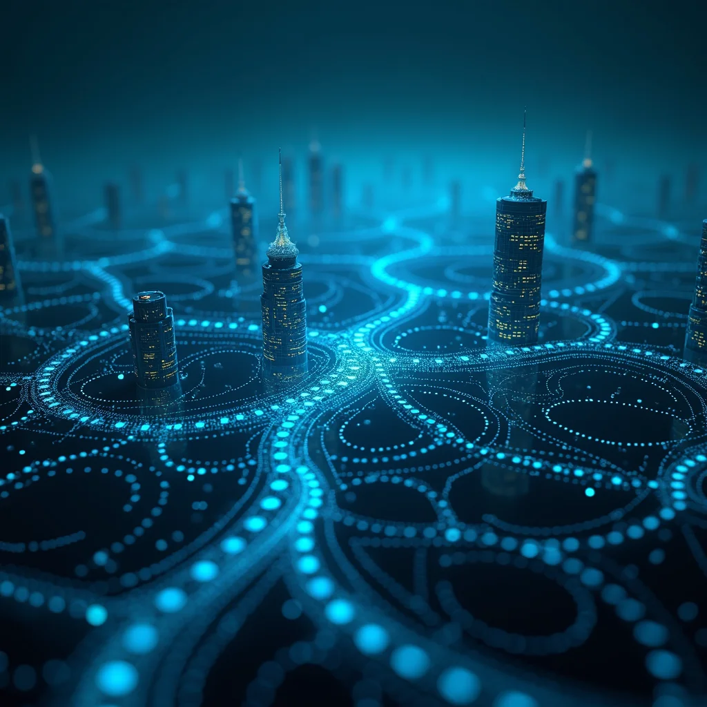 Conceptual image of a glowing neural network connecting data points