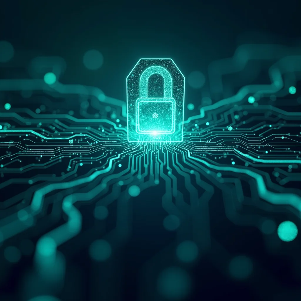 Conceptual visualization of AI-powered data breach detection in a hybrid cloud environment.