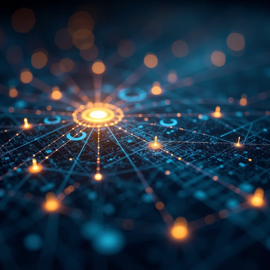 Conceptual visualization of AI models being securely integrated into a complex enterprise data architecture.