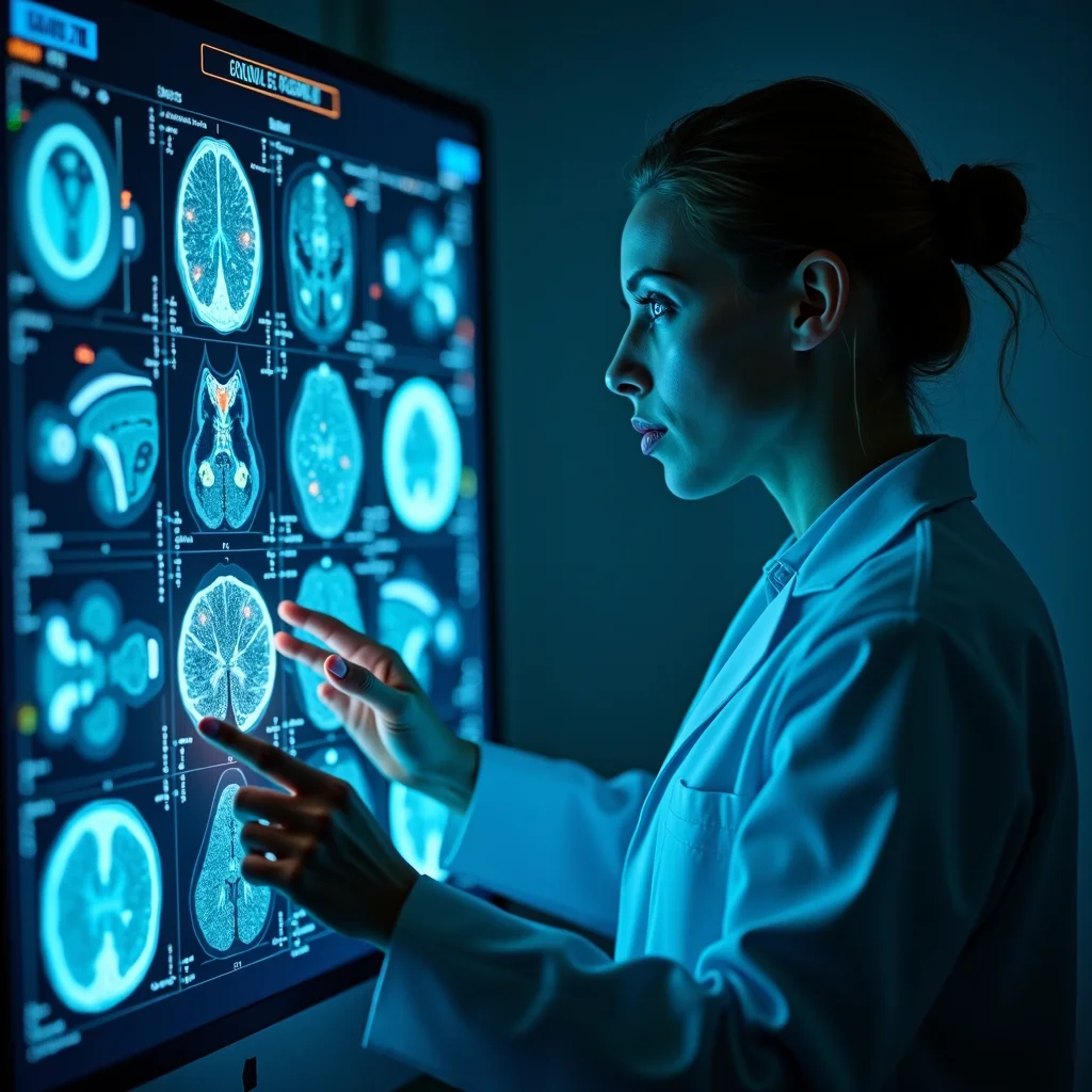 Conceptual image of AI analyzing medical scans for early disease detection.