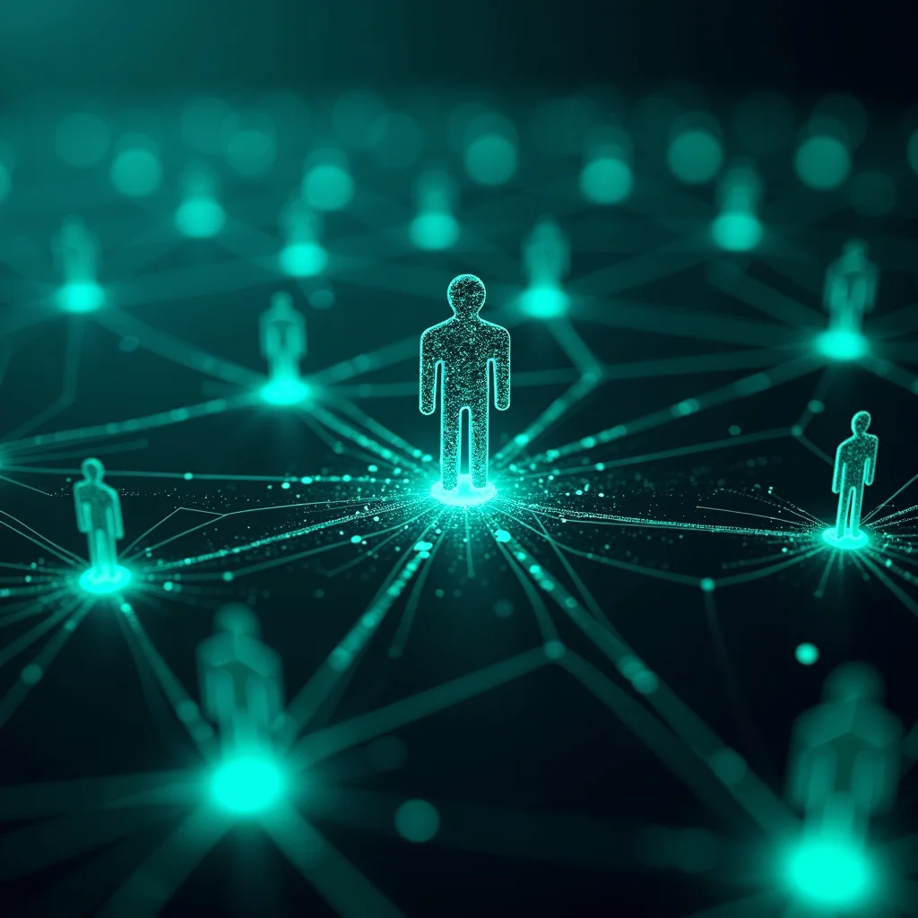 Conceptual visualization of interconnected AI agents analyzing network vulnerabilities.