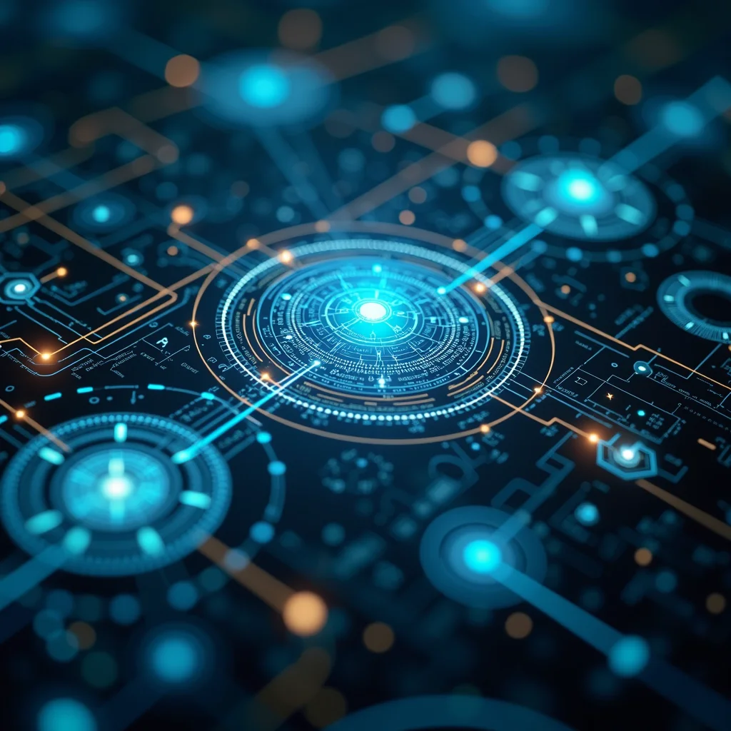 Conceptual visualization of generative AI integrating with complex enterprise systems