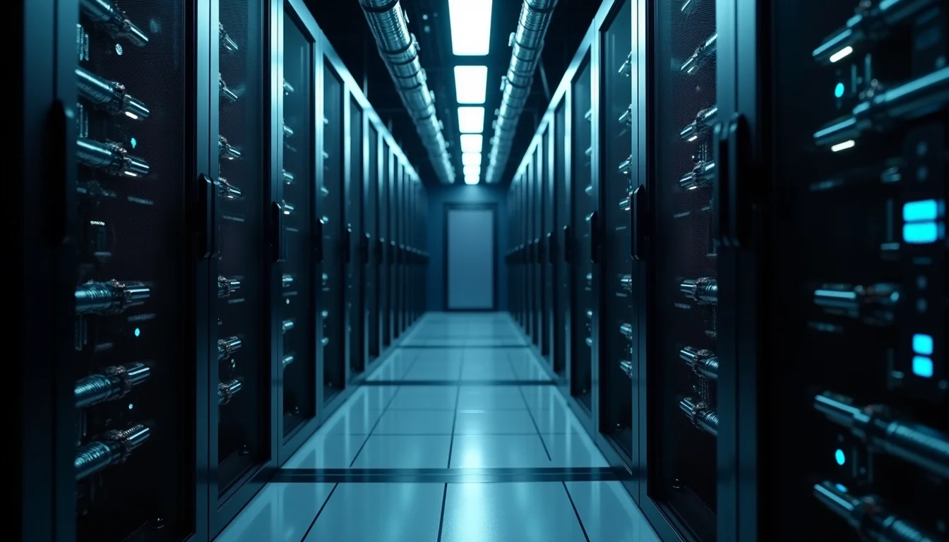 Conceptual view of a modern data center utilizing advanced liquid cooling systems.