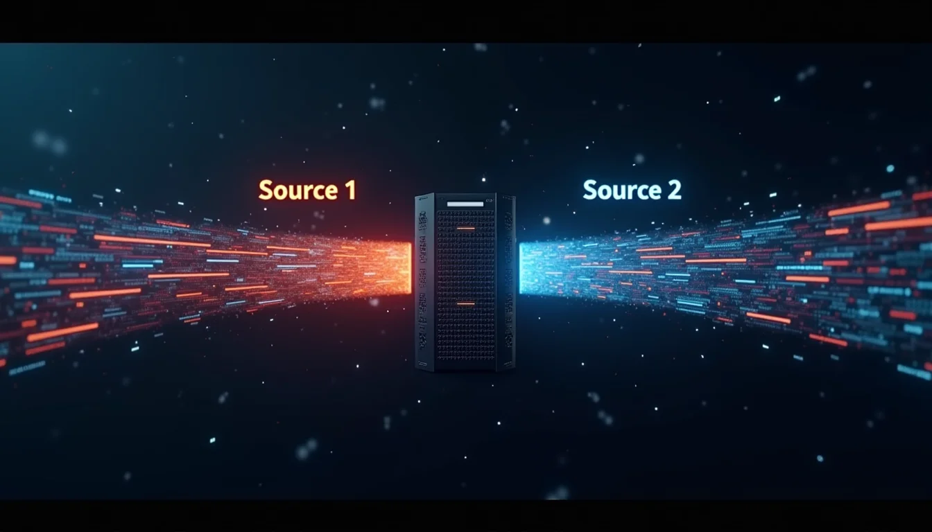 Conceptual visualization of data flow comparison between two distinct sources.
