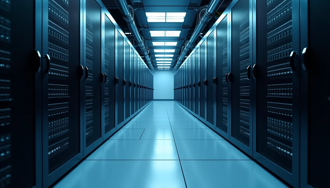 Conceptual image of a modern data center utilizing liquid cooling infrastructure