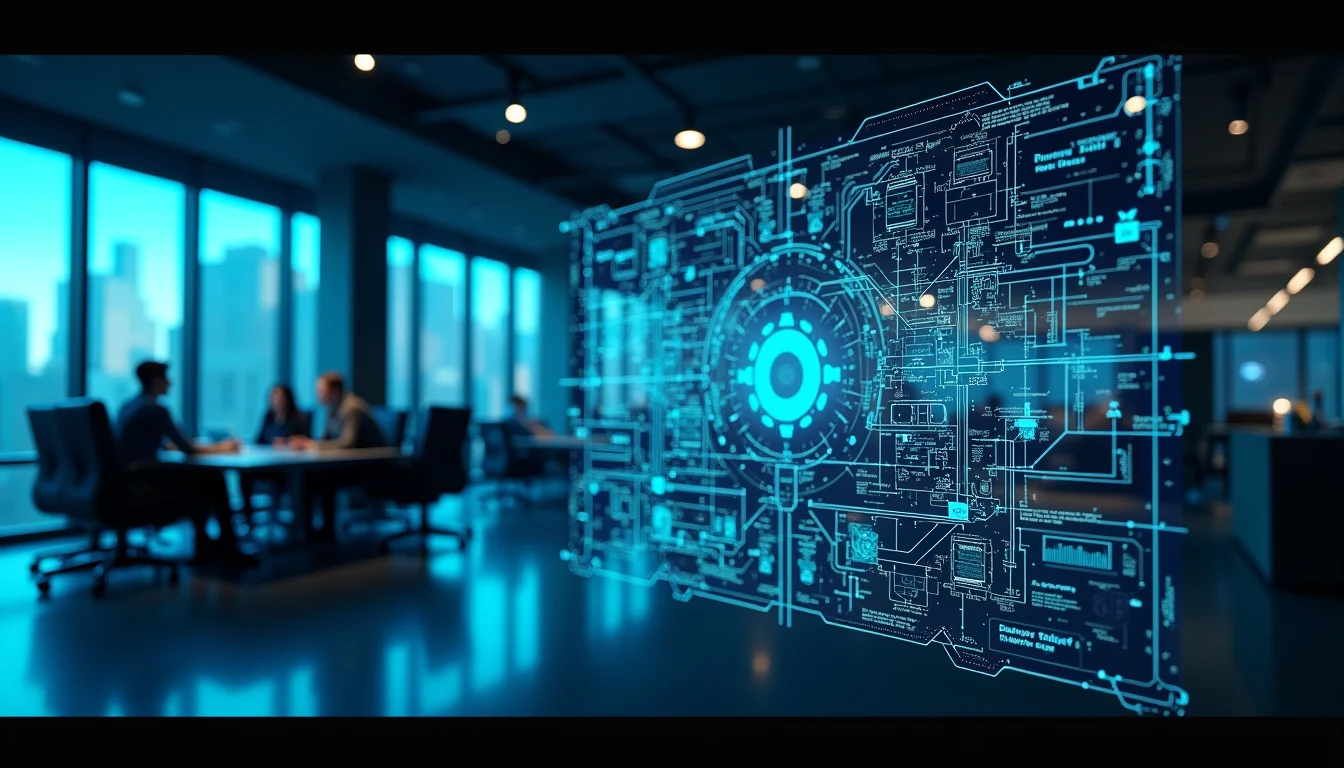 Conceptual visualization of interconnected digital systems and data flows.