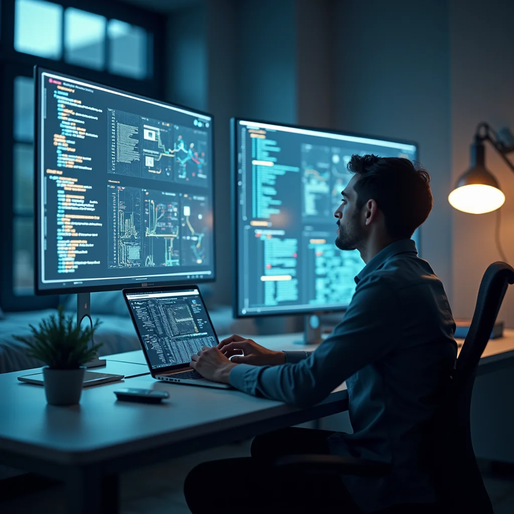 A developer working with advanced AI tools, symbolizing the shift to intelligent pipelines.