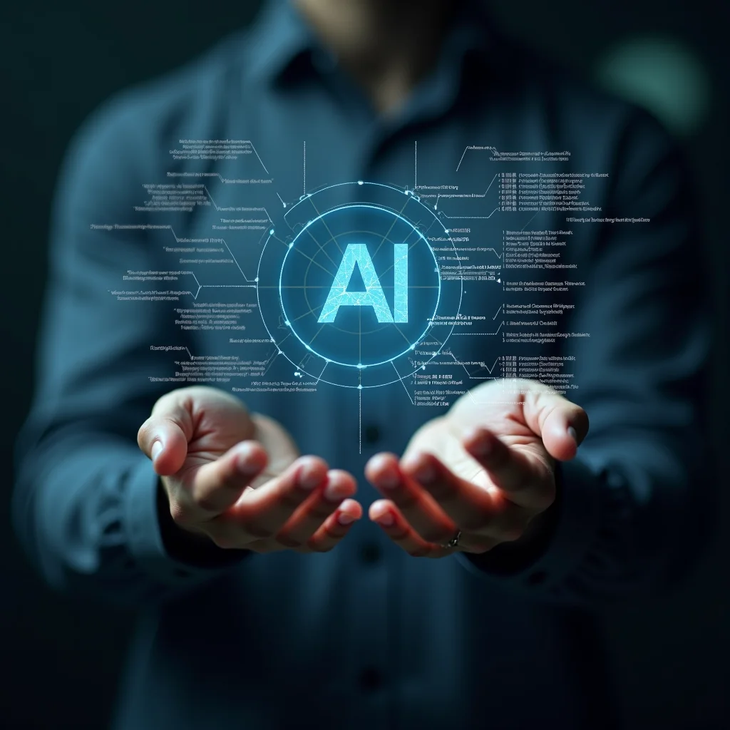 A futuristic interface displaying complex AI code and data streams