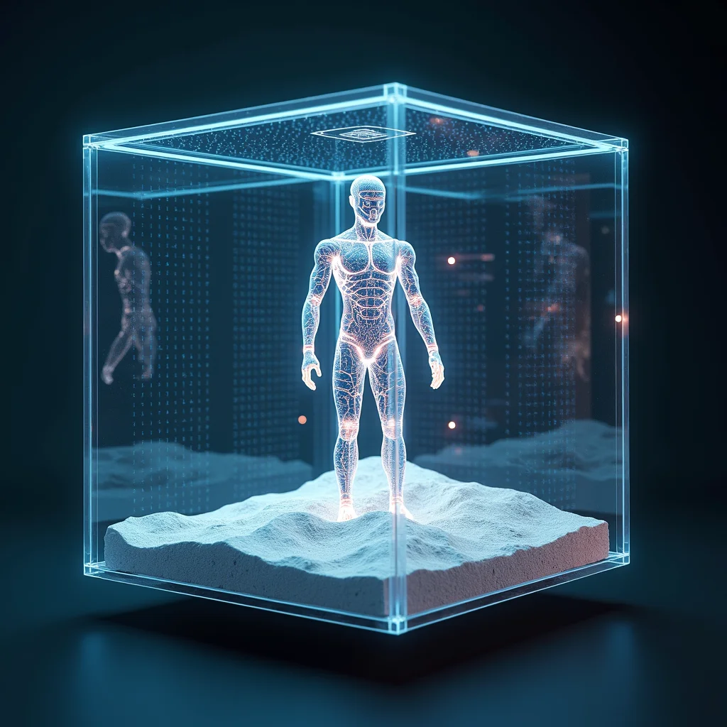 A futuristic data center showing zero-trust security layers protecting autonomous AI systems.