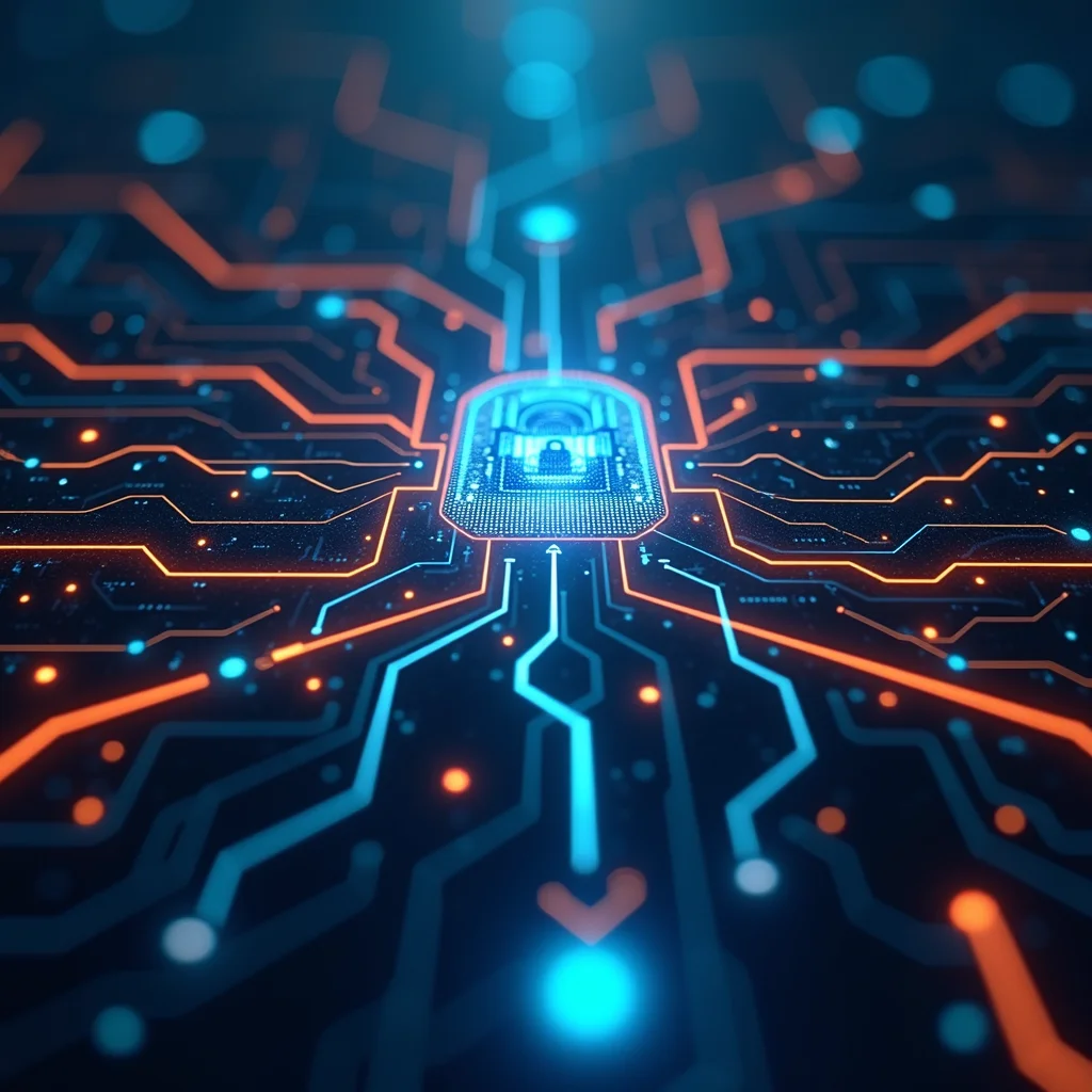 A complex, futuristic data stream being analyzed by a security system, representing state integrity.
