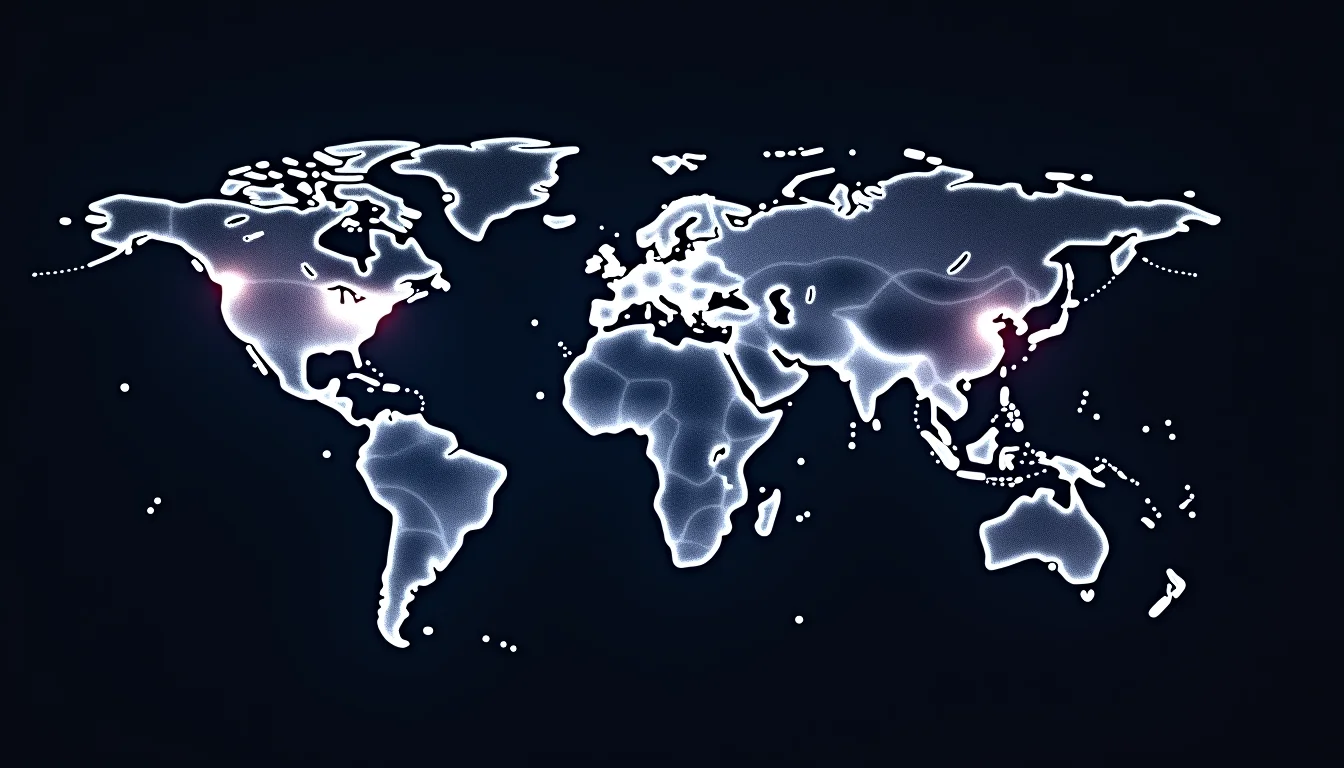 A global network map showing interconnected regulatory compliance points.