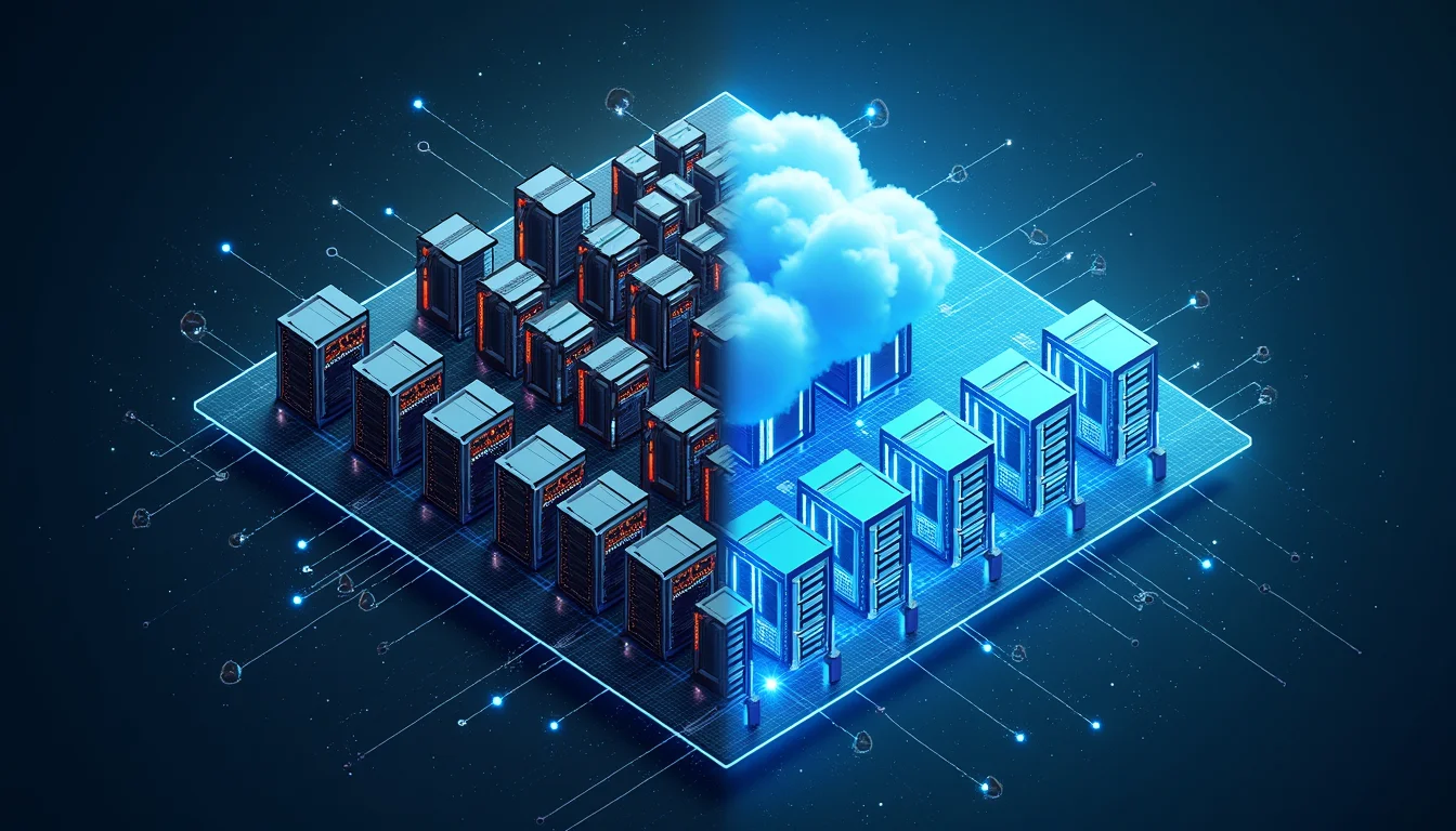 Comparison graphic showing the difference between on-premise and cloud AI infrastructure.